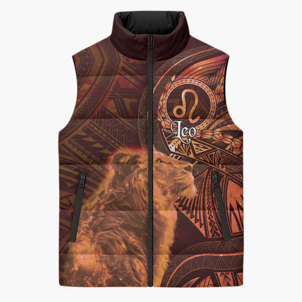 Personalised Polynesia Zodiac Leo Sleeveless Puffer Jacket Galaxy Polynesian Pattern Chest Tattoo Style