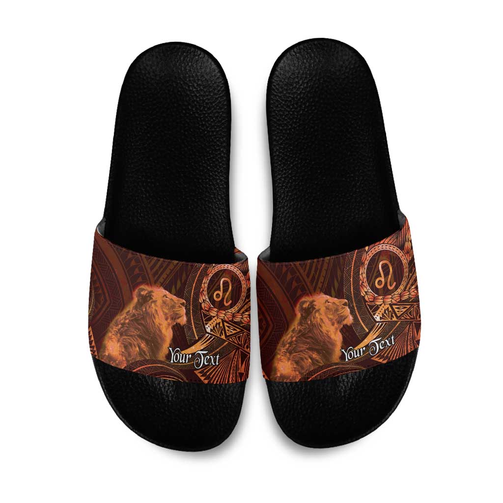 Personalised Polynesia Zodiac Leo Slide Sandals Galaxy Polynesian Pattern Chest Tattoo Style