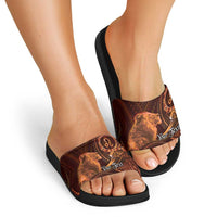 Personalised Polynesia Zodiac Leo Slide Sandals Galaxy Polynesian Pattern Chest Tattoo Style