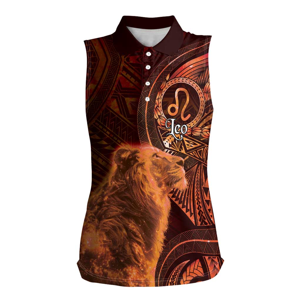 Personalised Polynesia Zodiac Leo Women Sleeveless Polo Shirt Galaxy Polynesian Pattern Chest Tattoo Style