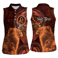 Personalised Polynesia Zodiac Leo Women Sleeveless Polo Shirt Galaxy Polynesian Pattern Chest Tattoo Style