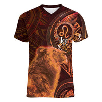 Personalised Polynesia Zodiac Leo Women V-Neck T-Shirt Galaxy Polynesian Pattern Chest Tattoo Style LT14 Female Orange - Polynesian Pride