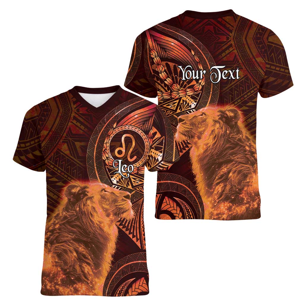 Personalised Polynesia Zodiac Leo Women V-Neck T-Shirt Galaxy Polynesian Pattern Chest Tattoo Style LT14 - Polynesian Pride