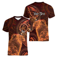 Personalised Polynesia Zodiac Leo Women V-Neck T-Shirt Galaxy Polynesian Pattern Chest Tattoo Style LT14 - Polynesian Pride