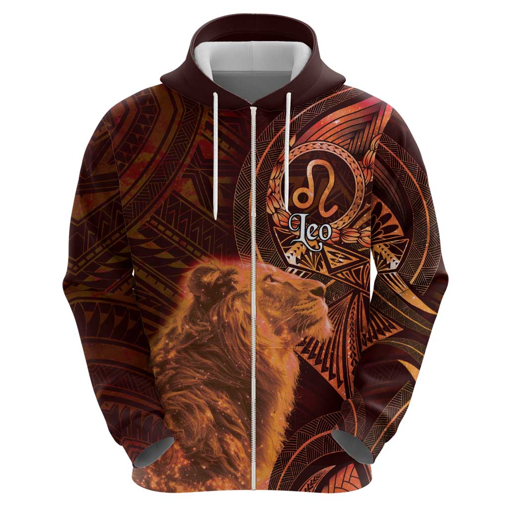 Personalised Polynesia Zodiac Leo Zip Hoodie Galaxy Polynesian Pattern Chest Tattoo Style LT14 - Polynesian Pride