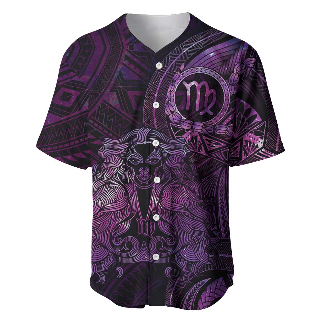 Personalised Polynesia Zodiac Virgo Baseball Jersey Galaxy Polynesian Pattern Chest Tattoo Style LT14 Purple - Polynesian Pride