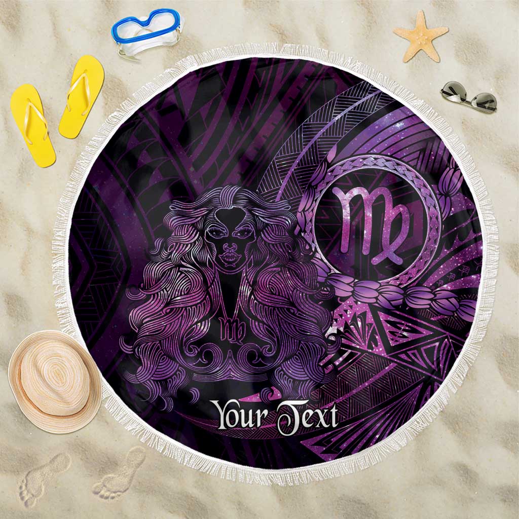 Personalised Polynesia Zodiac Virgo Beach Blanket Galaxy Polynesian Pattern Chest Tattoo Style LT14 One Size 150cm Purple - Polynesian Pride
