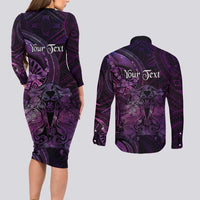 Personalised Polynesia Zodiac Virgo Couples Matching Long Sleeve Bodycon Dress and Long Sleeve Button Shirt Galaxy Polynesian Pattern Chest Tattoo Style
