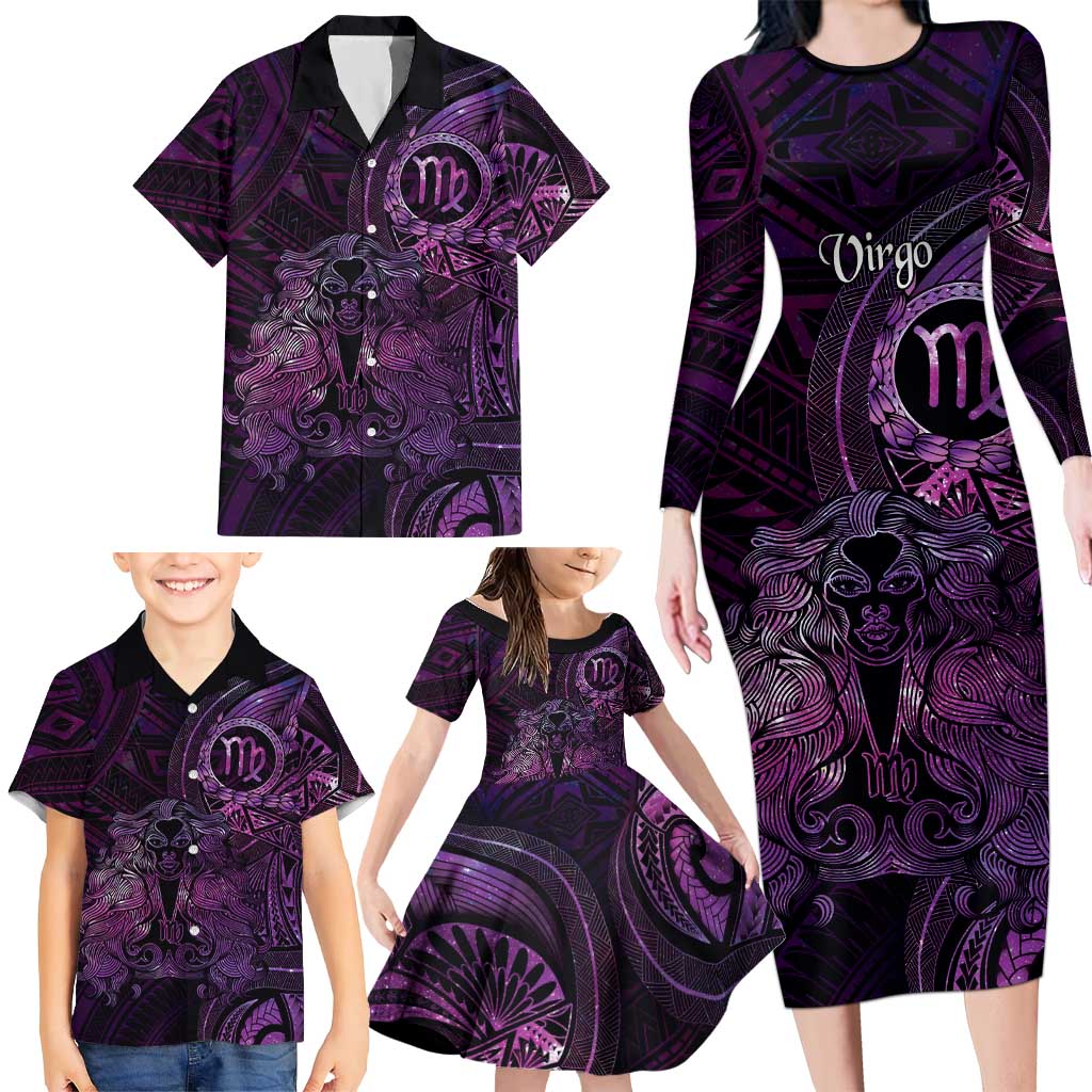 Personalised Polynesia Zodiac Virgo Family Matching Long Sleeve Bodycon Dress and Hawaiian Shirt Galaxy Polynesian Pattern Chest Tattoo Style LT14 - Polynesian Pride