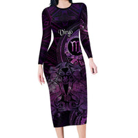 Personalised Polynesia Zodiac Virgo Family Matching Long Sleeve Bodycon Dress and Hawaiian Shirt Galaxy Polynesian Pattern Chest Tattoo Style LT14 Mom's Dress Purple - Polynesian Pride