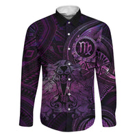 Personalised Polynesia Zodiac Virgo Family Matching Mermaid Dress and Hawaiian Shirt Galaxy Polynesian Pattern Chest Tattoo Style LT14 Dad's Shirt - Long Sleeve Purple - Polynesian Pride