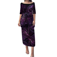 Personalised Polynesia Zodiac Virgo Family Matching Puletasi and Hawaiian Shirt Galaxy Polynesian Pattern Chest Tattoo Style LT14 Mom's Dress Purple - Polynesian Pride