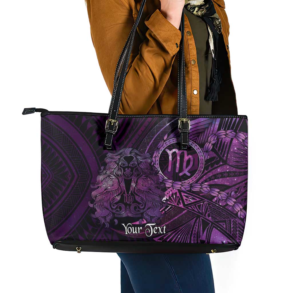 Personalised Polynesia Zodiac Virgo Leather Tote Bag Galaxy Polynesian Pattern Chest Tattoo Style