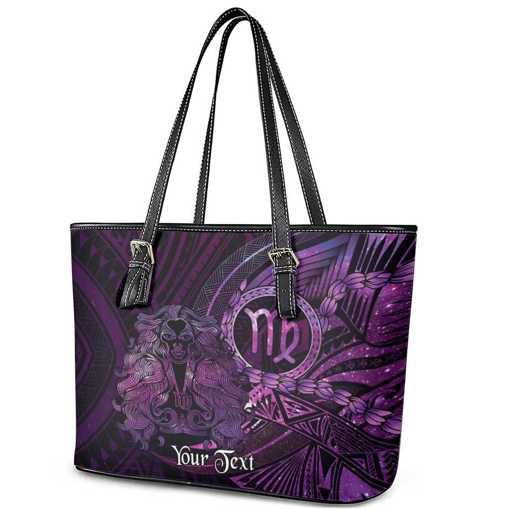 Personalised Polynesia Zodiac Virgo Leather Tote Bag Galaxy Polynesian Pattern Chest Tattoo Style