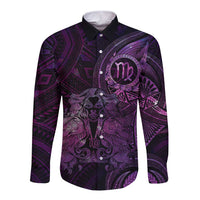 Personalised Polynesia Zodiac Virgo Long Sleeve Button Shirt Galaxy Polynesian Pattern Chest Tattoo Style