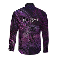 Personalised Polynesia Zodiac Virgo Long Sleeve Button Shirt Galaxy Polynesian Pattern Chest Tattoo Style