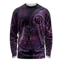 Personalised Polynesia Zodiac Virgo Long Sleeve Shirt Galaxy Polynesian Pattern Chest Tattoo Style