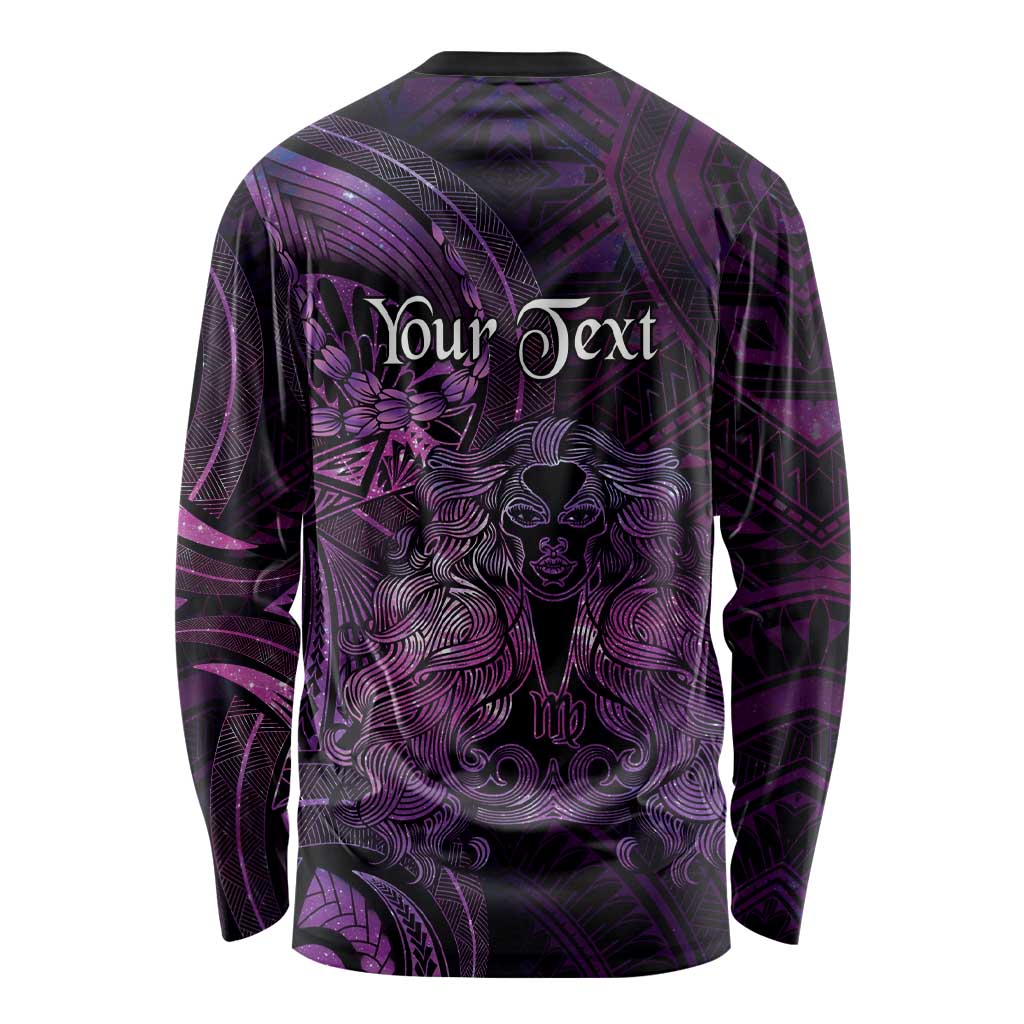 Personalised Polynesia Zodiac Virgo Long Sleeve Shirt Galaxy Polynesian Pattern Chest Tattoo Style