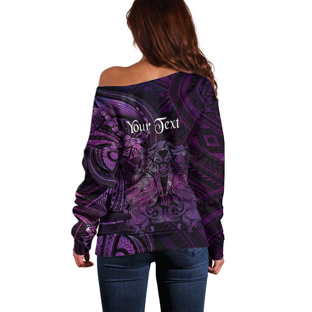 Personalised Polynesia Zodiac Virgo Off Shoulder Sweater Galaxy Polynesian Pattern Chest Tattoo Style