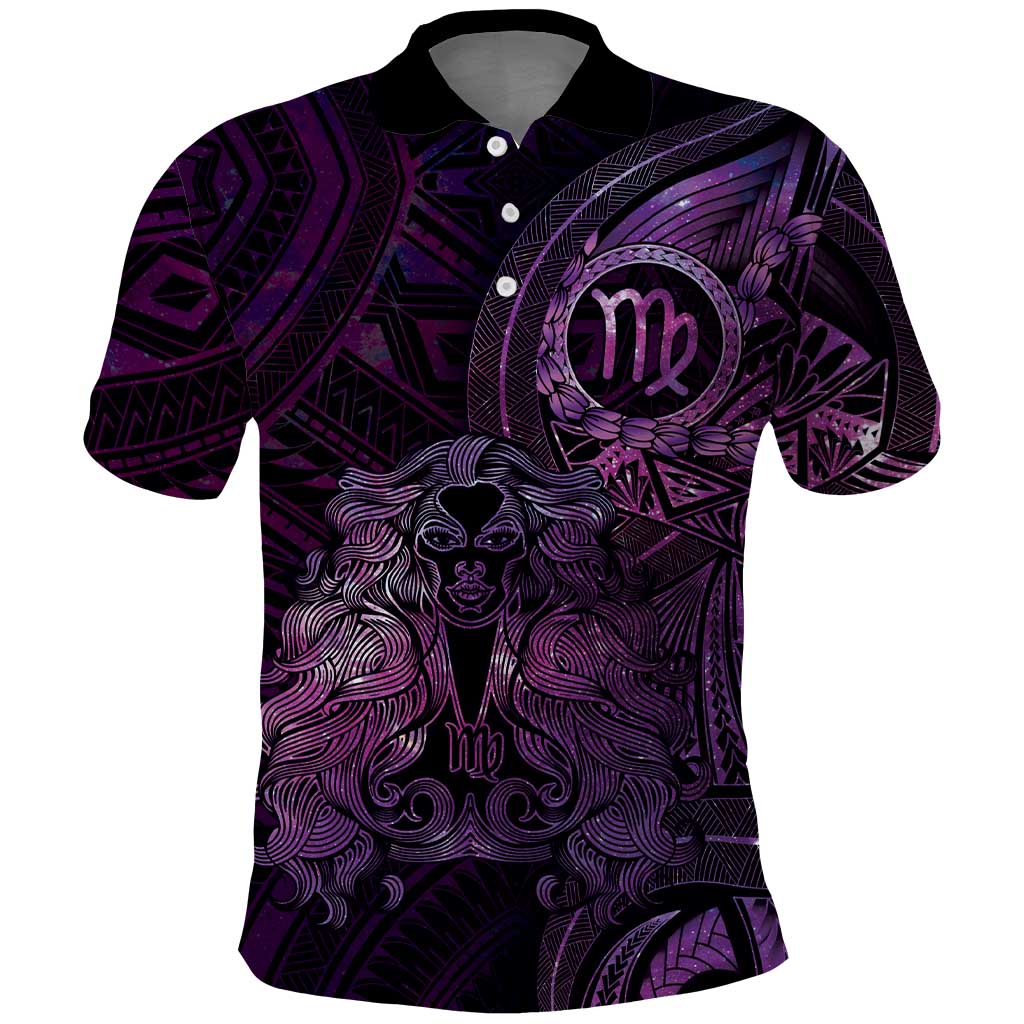 Personalised Polynesia Zodiac Virgo Polo Shirt Galaxy Polynesian Pattern Chest Tattoo Style LT14 Purple - Polynesian Pride