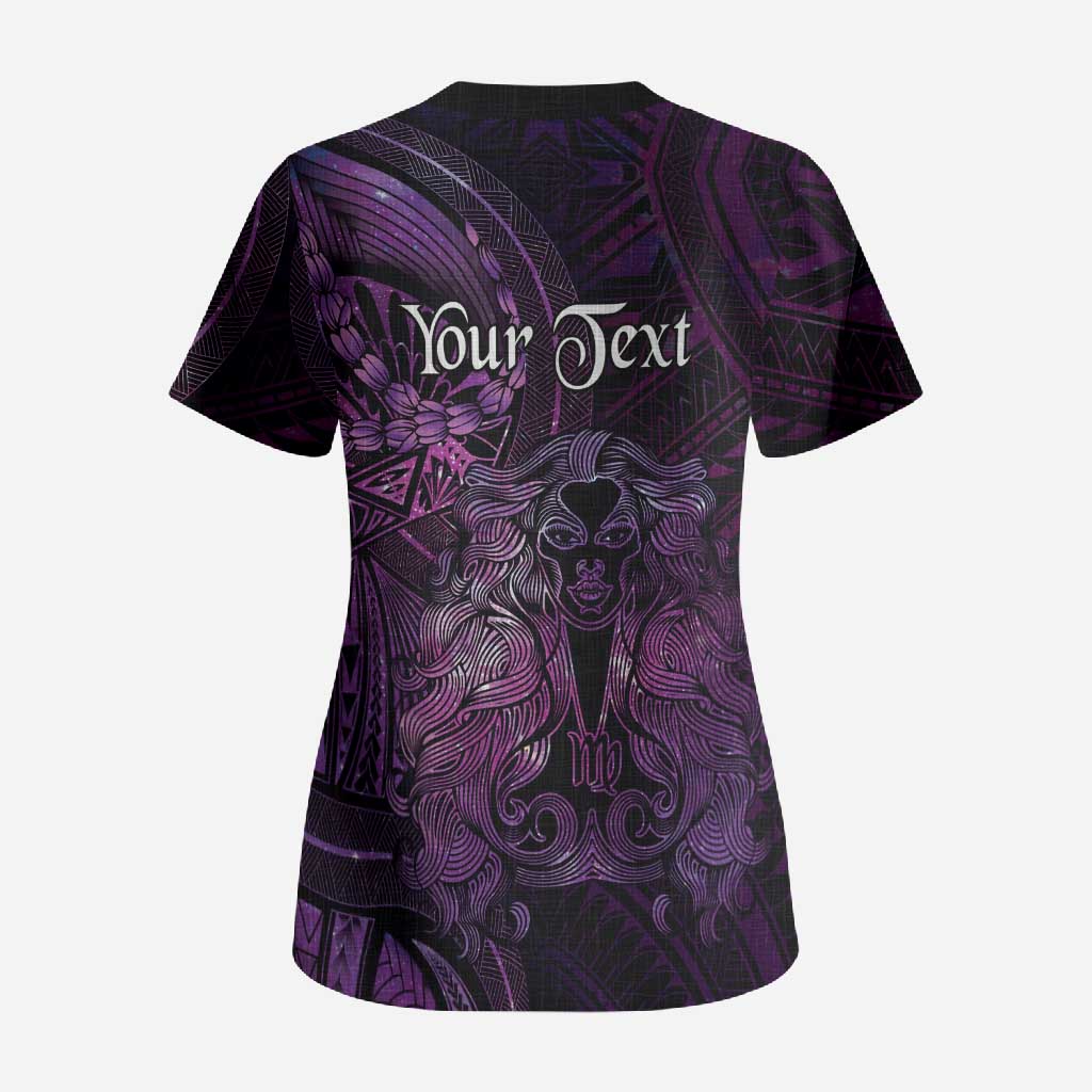 Personalised Polynesia Zodiac Virgo Scrub Top Galaxy Polynesian Pattern Chest Tattoo Style