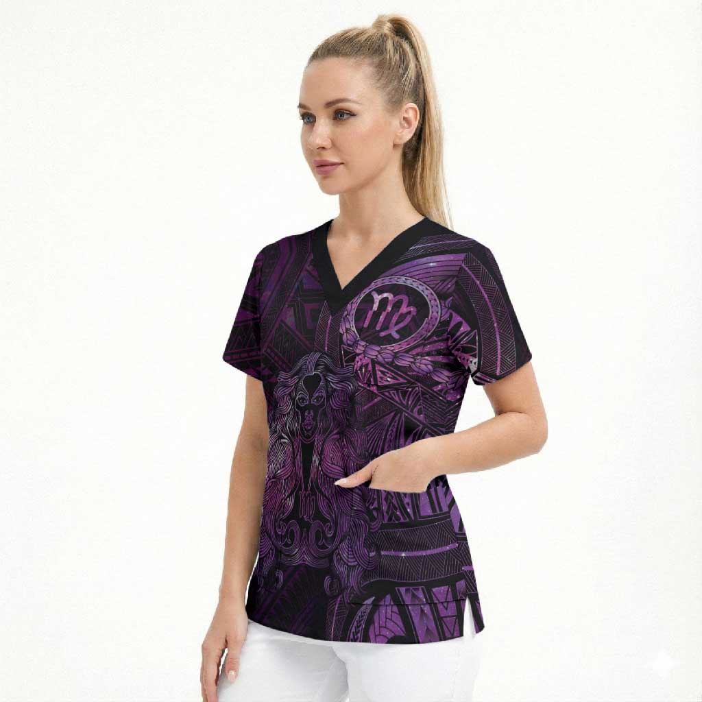 Personalised Polynesia Zodiac Virgo Scrub Top Galaxy Polynesian Pattern Chest Tattoo Style