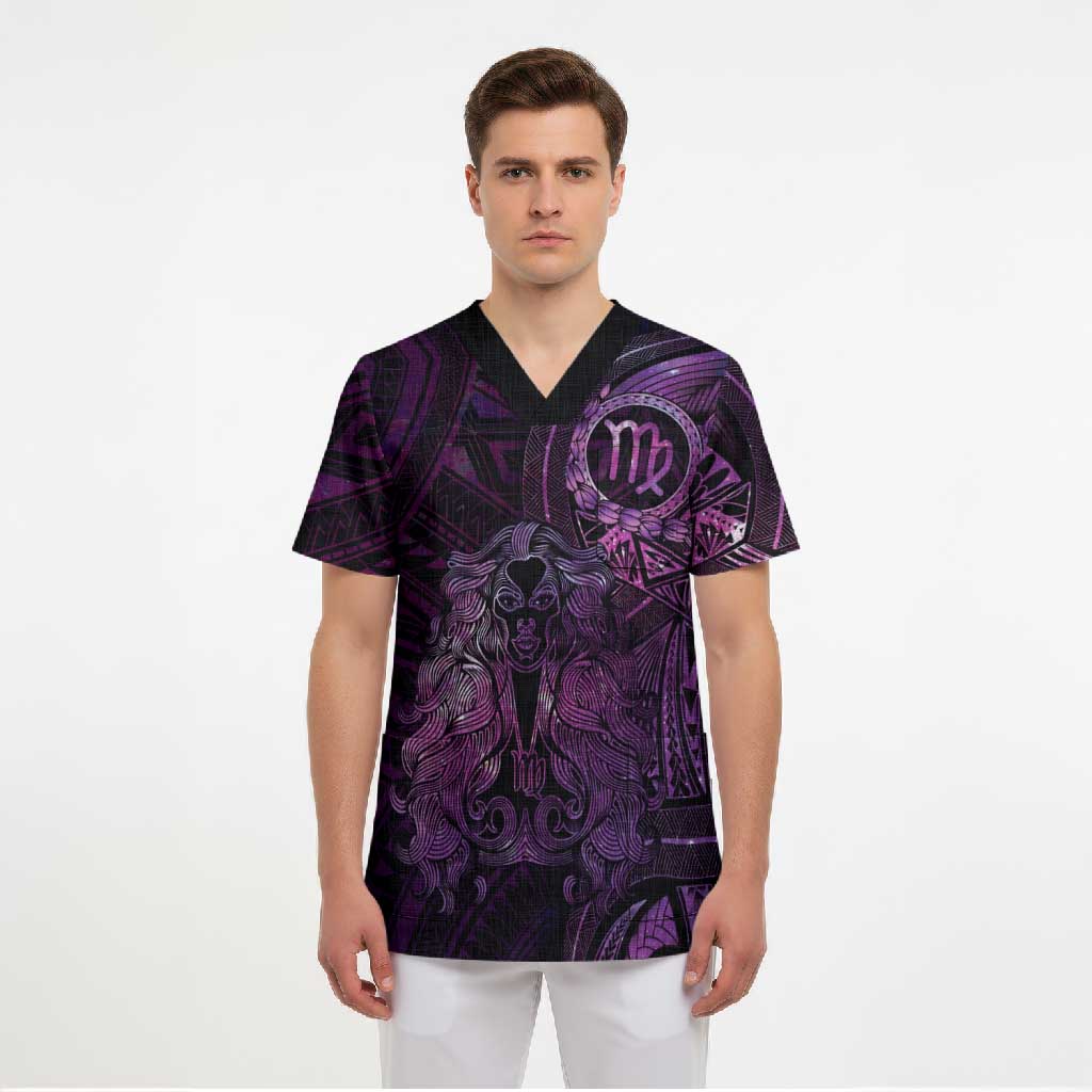 Personalised Polynesia Zodiac Virgo Scrub Top Galaxy Polynesian Pattern Chest Tattoo Style