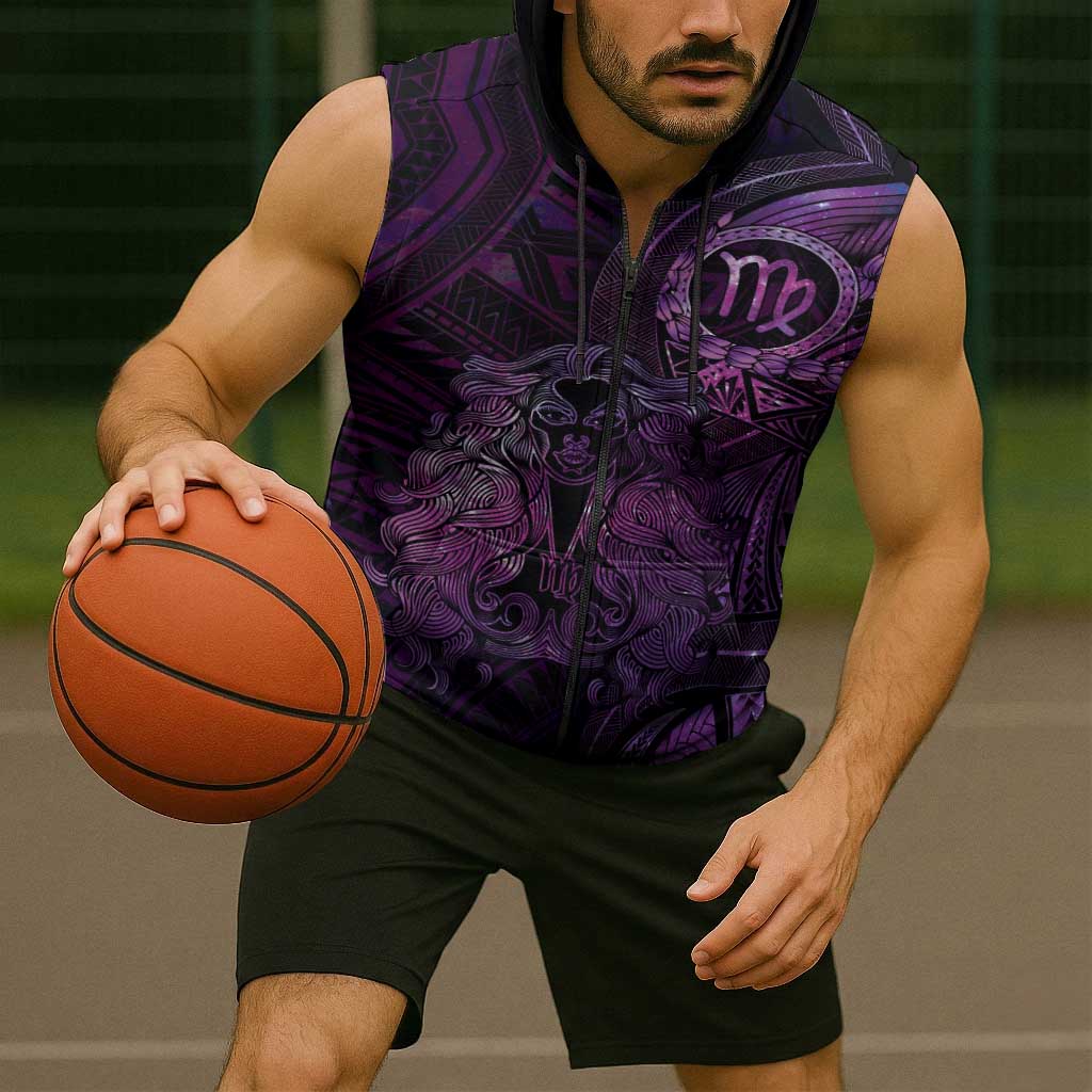 Personalised Polynesia Zodiac Virgo Sleeveless Zip Hoodie Galaxy Polynesian Pattern Chest Tattoo Style