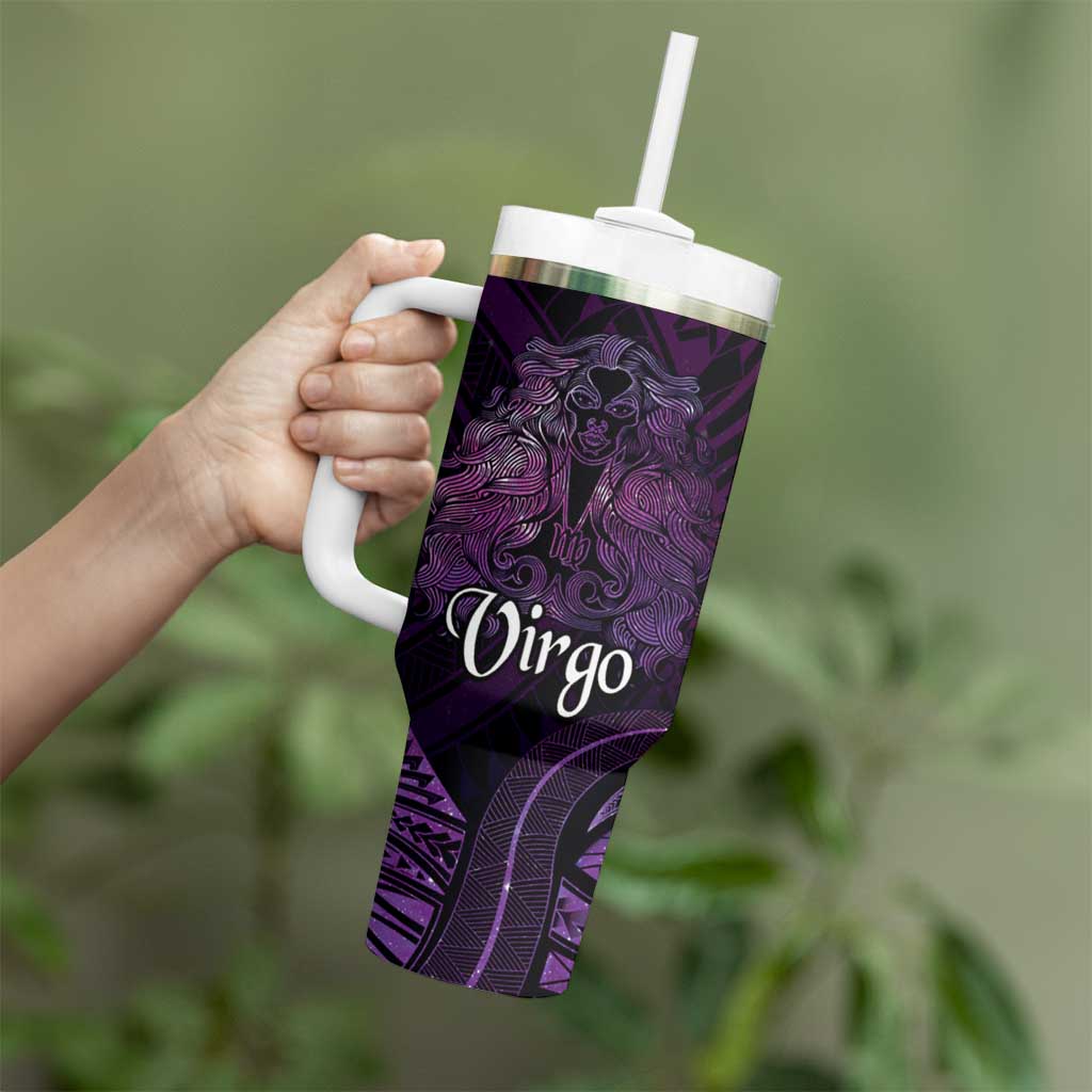 Personalised Polynesia Zodiac Virgo Tumbler With Handle Galaxy Polynesian Pattern Chest Tattoo Style LT14 - Polynesian Pride