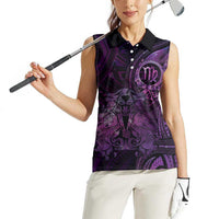 Personalised Polynesia Zodiac Virgo Women Sleeveless Polo Shirt Galaxy Polynesian Pattern Chest Tattoo Style