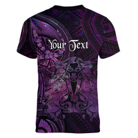 Personalised Polynesia Zodiac Virgo Women V-Neck T-Shirt Galaxy Polynesian Pattern Chest Tattoo Style