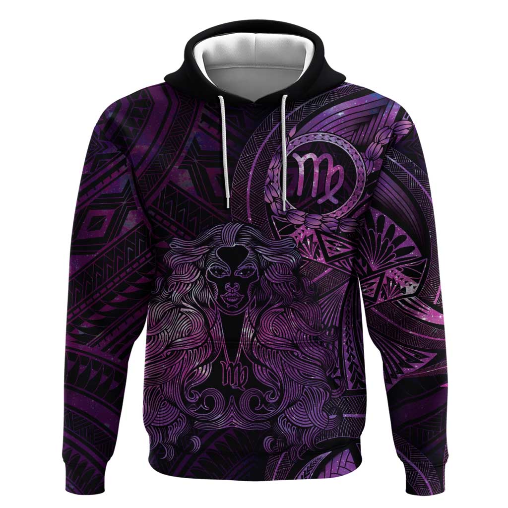 Personalised Polynesia Zodiac Virgo Zip Hoodie Galaxy Polynesian Pattern Chest Tattoo Style LT14 Pullover Hoodie Purple - Polynesian Pride