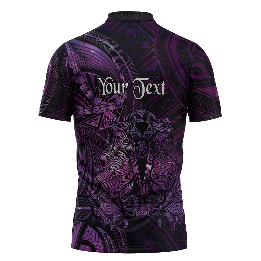 Personalised Polynesia Zodiac Virgo Zipper Polo Shirt Galaxy Polynesian Pattern Chest Tattoo Style LT14 - Polynesian Pride