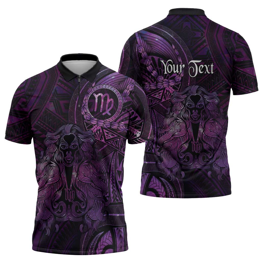 Personalised Polynesia Zodiac Virgo Zipper Polo Shirt Galaxy Polynesian Pattern Chest Tattoo Style LT14 - Polynesian Pride