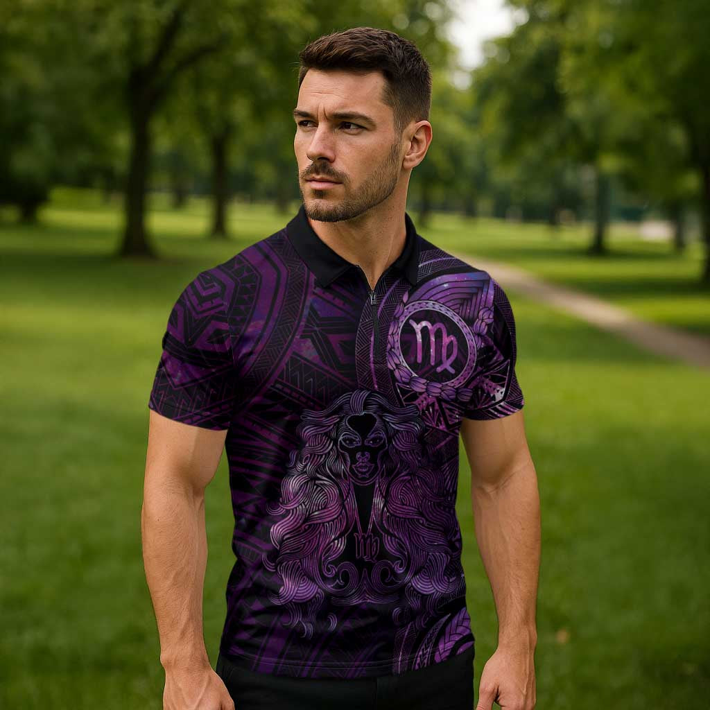 Personalised Polynesia Zodiac Virgo Zipper Polo Shirt Galaxy Polynesian Pattern Chest Tattoo Style LT14 - Polynesian Pride