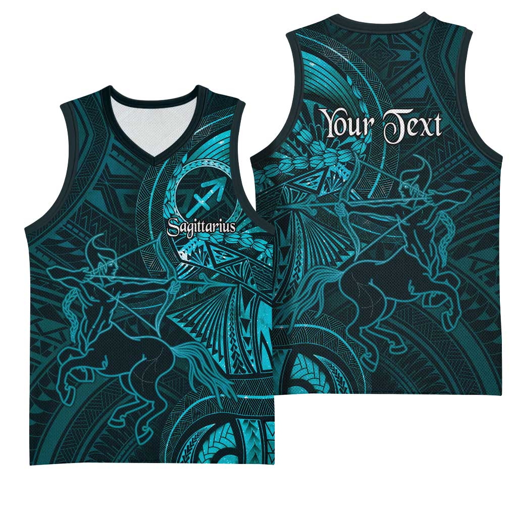 Personalised Polynesia Zodiac Sagittarius Basketball Jersey Galaxy Polynesian Pattern Chest Tattoo Style