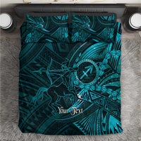 Personalised Polynesia Zodiac Sagittarius Bedding Set Galaxy Polynesian Pattern Chest Tattoo Style LT14 Cyan - Polynesian Pride