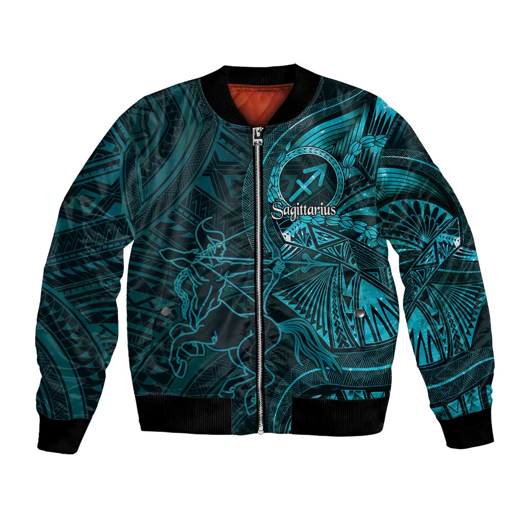 Personalised Polynesia Zodiac Sagittarius Bomber Jacket Galaxy Polynesian Pattern Chest Tattoo Style