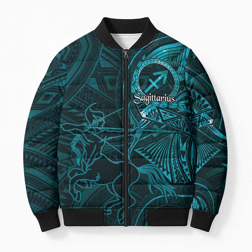 Personalised Polynesia Zodiac Sagittarius Bomber Puffer Jacket Galaxy Polynesian Pattern Chest Tattoo Style