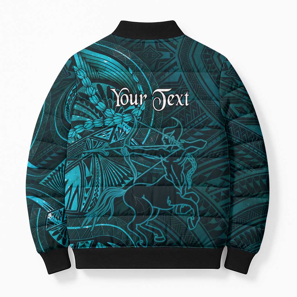 Personalised Polynesia Zodiac Sagittarius Bomber Puffer Jacket Galaxy Polynesian Pattern Chest Tattoo Style