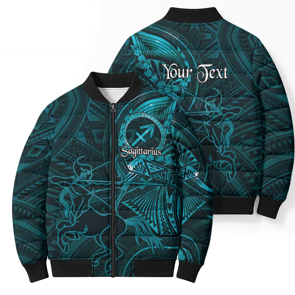 Personalised Polynesia Zodiac Sagittarius Bomber Puffer Jacket Galaxy Polynesian Pattern Chest Tattoo Style