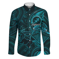 Personalised Polynesia Zodiac Sagittarius Family Matching Mermaid Dress and Hawaiian Shirt Galaxy Polynesian Pattern Chest Tattoo Style LT14 Dad's Shirt - Long Sleeve Cyan - Polynesian Pride