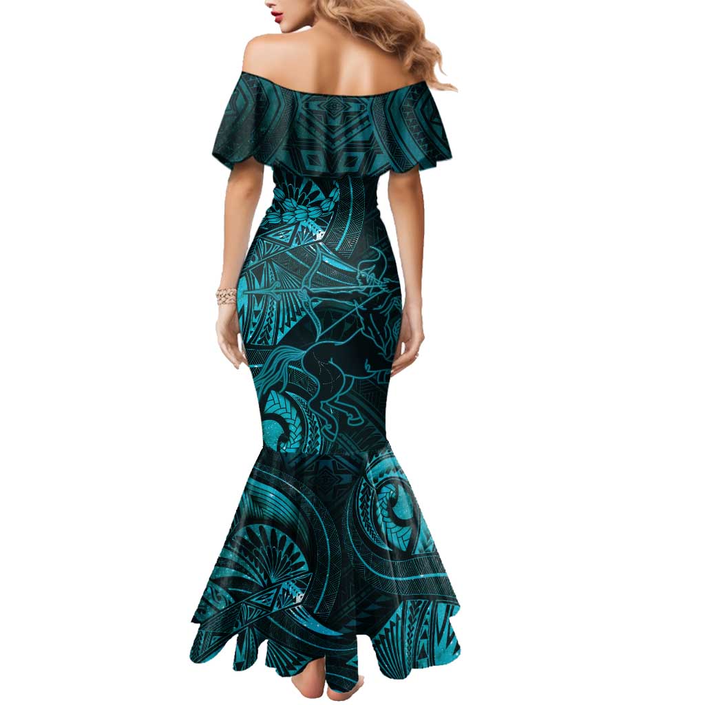 Personalised Polynesia Zodiac Sagittarius Family Matching Mermaid Dress and Hawaiian Shirt Galaxy Polynesian Pattern Chest Tattoo Style LT14 - Polynesian Pride
