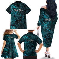 Personalised Polynesia Zodiac Sagittarius Family Matching Off The Shoulder Long Sleeve Dress and Hawaiian Shirt Galaxy Polynesian Pattern Chest Tattoo Style LT14 - Polynesian Pride