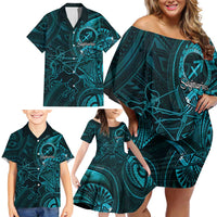 Personalised Polynesia Zodiac Sagittarius Family Matching Off Shoulder Short Dress and Hawaiian Shirt Galaxy Polynesian Pattern Chest Tattoo Style LT14 - Polynesian Pride