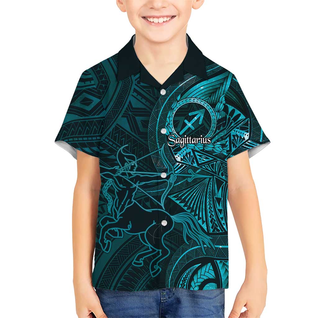 Personalised Polynesia Zodiac Sagittarius Kid Hawaiian Shirt Galaxy Polynesian Pattern Chest Tattoo Style