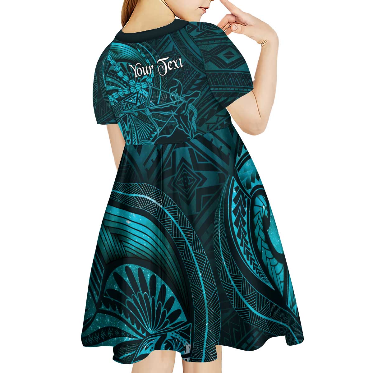 Personalised Polynesia Zodiac Sagittarius Kid Short Sleeve Dress Galaxy Polynesian Pattern Chest Tattoo Style