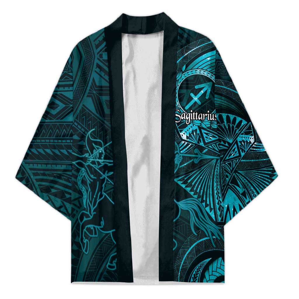 Personalised Polynesia Zodiac Sagittarius Kimono Galaxy Polynesian Pattern Chest Tattoo Style LT14 Unisex Cyan - Polynesian Pride