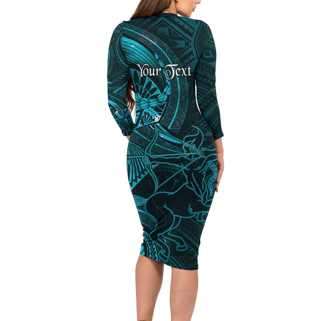 Personalised Polynesia Zodiac Sagittarius Long Sleeve Bodycon Dress Galaxy Polynesian Pattern Chest Tattoo Style LT14 - Polynesian Pride