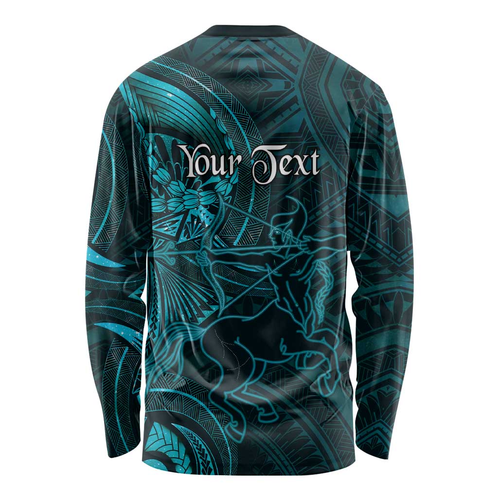 Personalised Polynesia Zodiac Sagittarius Long Sleeve Shirt Galaxy Polynesian Pattern Chest Tattoo Style LT14 - Polynesian Pride